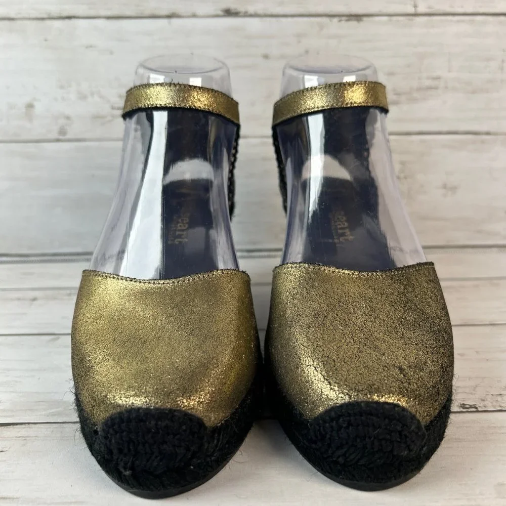 Paseart Espadrille Sandals Womens 5.5-6/36 Metallic Gold Leather Wedge Heel Shoe